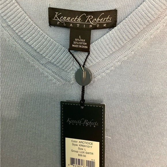 Kenneth Roberts Large 42 - 44 V-Neck Sweater Golf Vest Baby Blue Pullover NWT - Picture 5 of 8